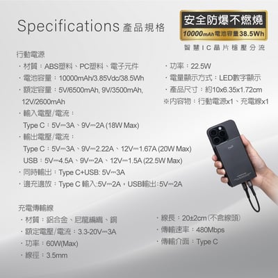 ｜E-books｜B131｜固態防爆不燃燒｜數顯10000mAh行動電源8