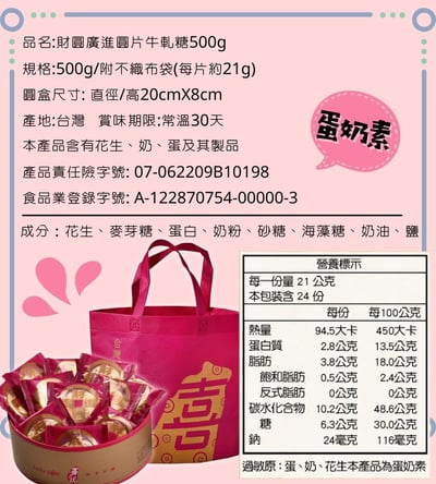 ｜喜之坊｜大組優惠送禮組｜財圓廣進｜圓片牛軋糖禮盒｜圓盒500g｜11