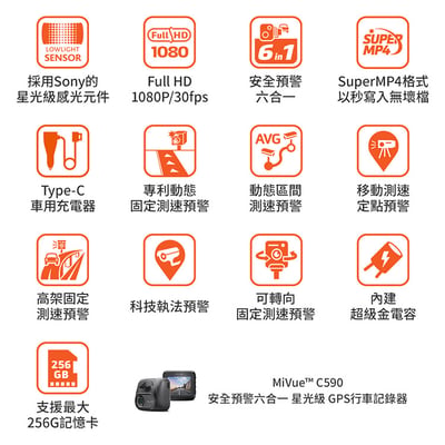 ｜MIO MiVue C590｜安全預警六合一 星光級 GPS行車記錄器｜贈32G卡｜7