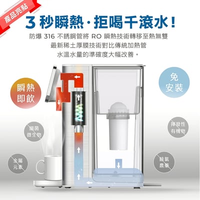 ｜AIWA 愛華｜4L免安裝超濾瞬熱式淨飲機｜AW-RE40UF-018
