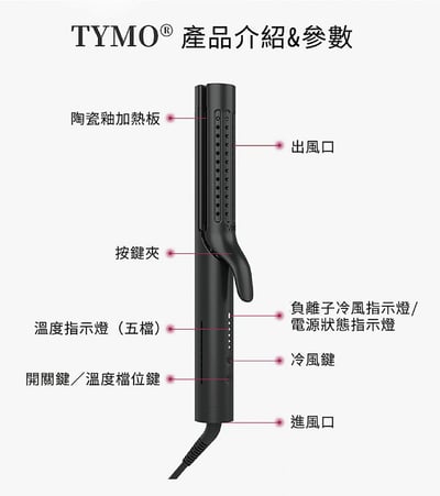 ｜TYMO｜AIRFLOW 全能秀髮造型器｜直捲兩用、陶瓷板、冷熱風｜15