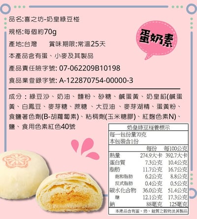 ｜喜之坊中秋限定｜冠軍綠豆椪禮盒｜奶皇綠豆椪禮盒｜兩款可選｜一盒6入｜附提袋｜13