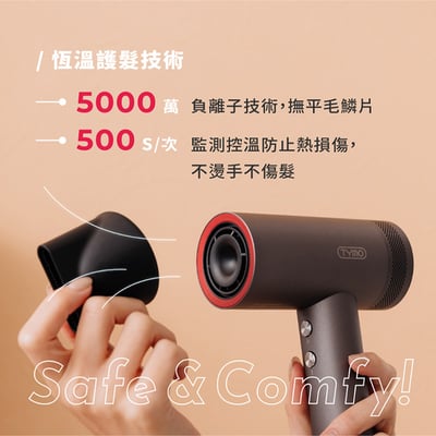 ｜TYMO｜AIRHYPE 高速負離子吹風機｜1500W多段溫控｜自動逆風清潔6