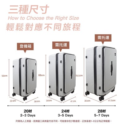 ｜MyTravel前程悅旅｜前開式胖胖箱｜水泥灰｜草綠色｜溫柔粉｜暗夜黑｜28吋再送一個旅行收納包8