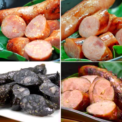 香腸世家香腸綜合4包經濟組(飛魚卵+墨魚+櫻花蝦+黑鮪魚)2