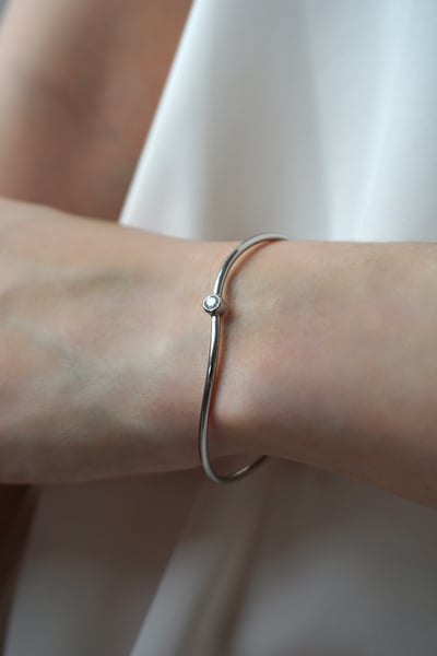 316L Minimalist CZ Cuff Bangle 單鑽流線可調式手環3