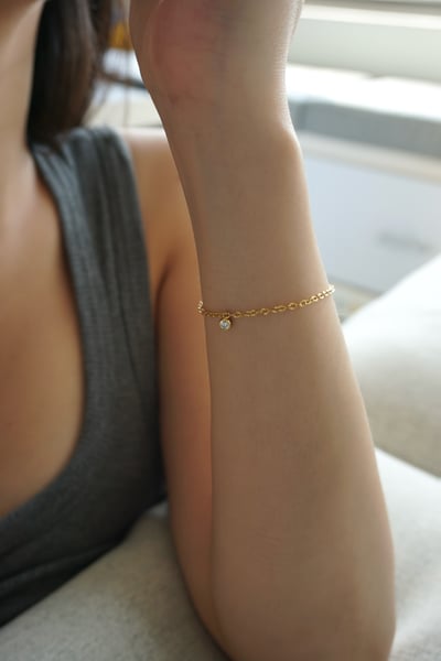316L Bezel CZ Chain Bracelet 精美雕刻包邊單鑽手鍊3