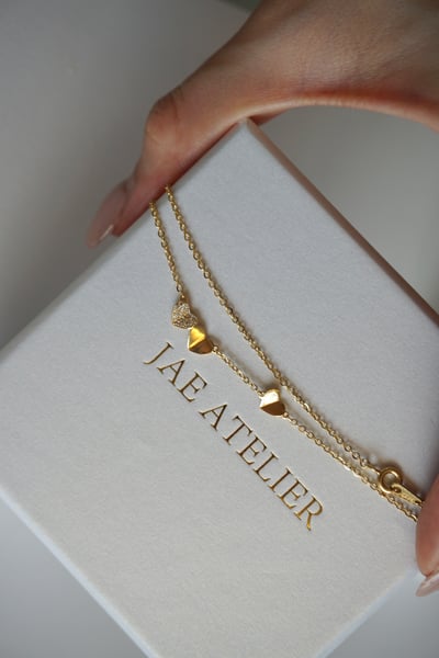 S925 Trio Heart Station Necklace 三重奏心型鑲鑽項鏈2
