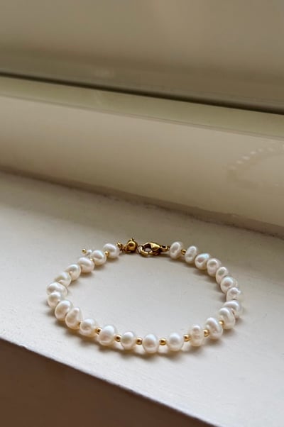 316L Pearl And Gold Ball Bracelet 珍珠小金球手鍊2