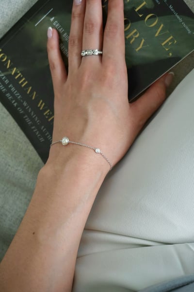 S925 The Orbit Pearl Bracelet包邊珍珠單鑽手鏈2