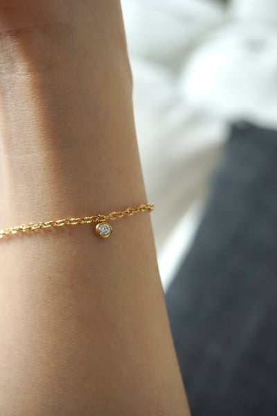 316L Bezel CZ Chain Bracelet 精美雕刻包邊單鑽手鍊1