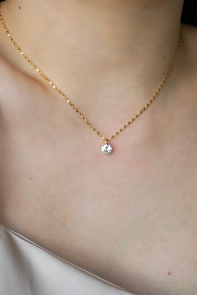 316L Sparkle Halo Round Pendant Necklace 設計款單鑽吊墜1