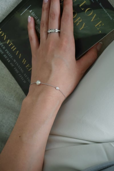 S925 The Orbit Pearl Bracelet包邊珍珠單鑽手鏈2