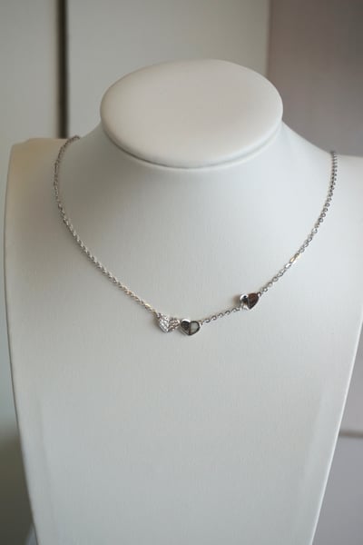 S925 Trio Heart Station Necklace 三重奏心型鑲鑽項鏈1