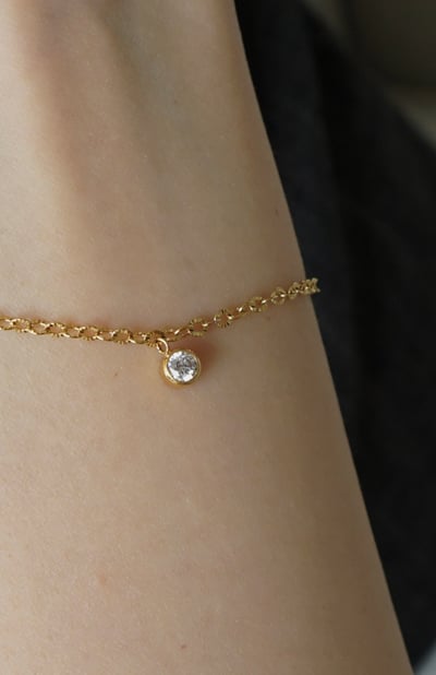 316L Bezel CZ Chain Bracelet 精美雕刻包邊單鑽手鍊2