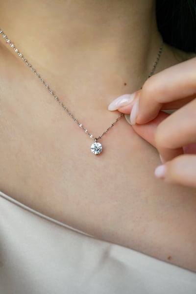 316L Sparkle Halo Round Pendant Necklace 設計款單鑽吊墜2