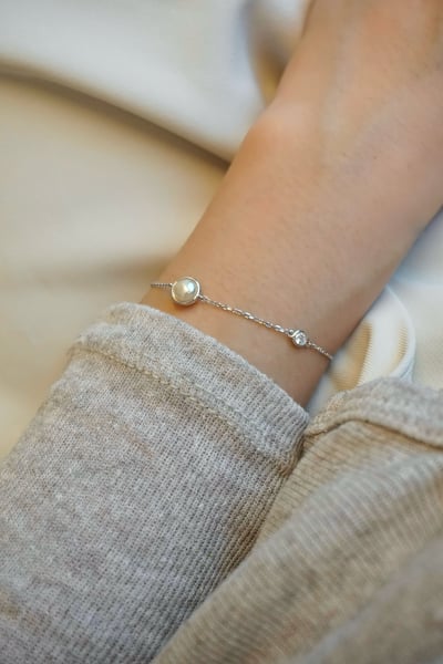S925 The Orbit Pearl Bracelet包邊珍珠單鑽手鏈3