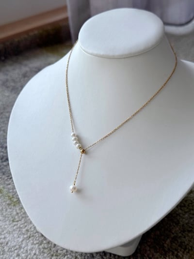 316L Eclat Pearl Necklace 可調式Y字珍珠項鏈金3