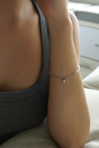 316L Bezel CZ Chain Bracelet 精美雕刻包邊單鑽手鍊4