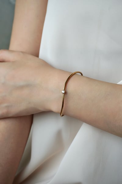 316L Minimalist CZ Cuff Bangle 單鑽流線可調式手環4