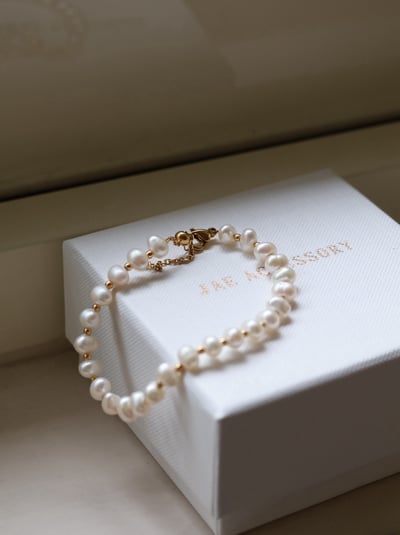 316L Pearl And Gold Ball Bracelet 珍珠小金球手鍊3