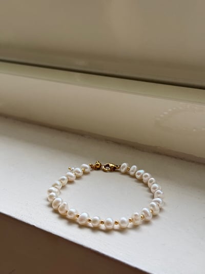 316L Pearl And Gold Ball Bracelet 珍珠小金球手鍊2