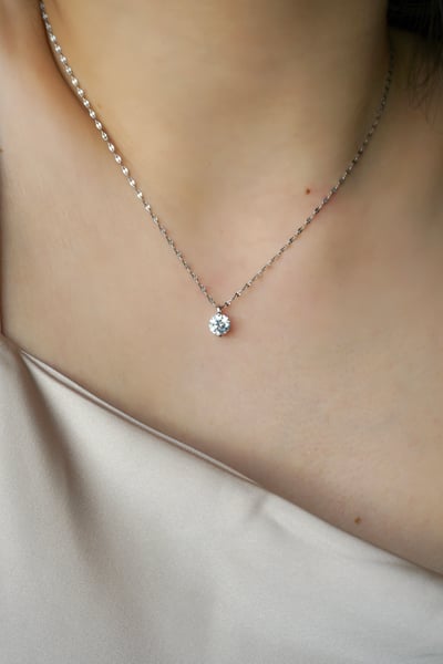 316L Sparkle Halo Round Pendant Necklace 設計款單鑽吊墜3