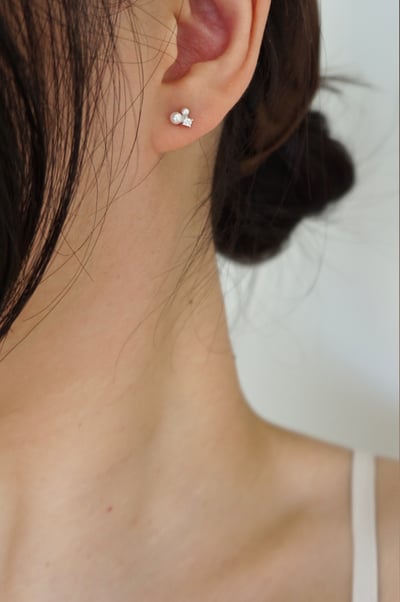 S925 Dainty Pearl Trio Studs 迷你珍珠小鑽轉珠耳環4