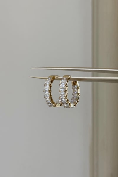 18K Large Square Diamond Hoops 大方鑽耳環2