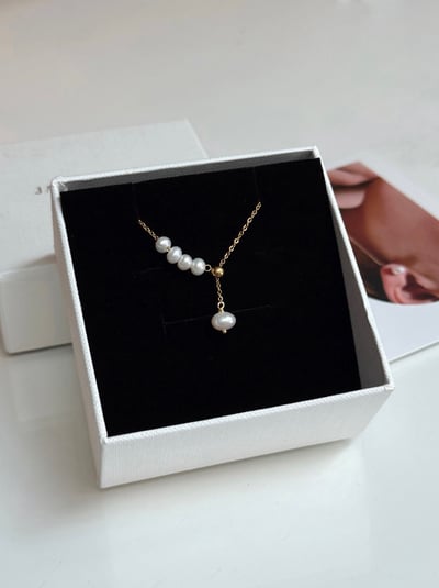 316L Eclat Pearl Necklace 可調式Y字珍珠項鏈金4