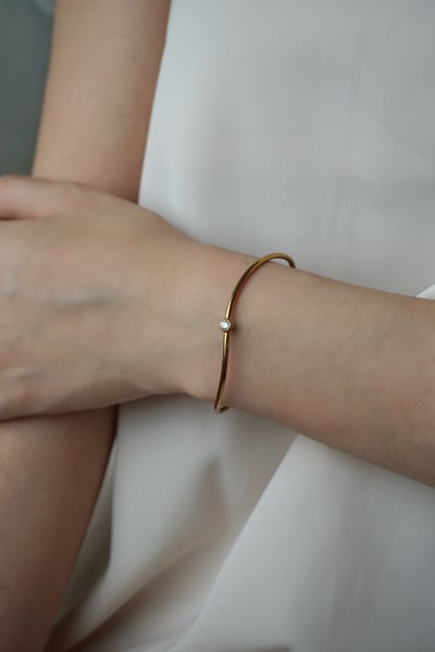 316L Minimalist CZ Cuff Bangle 單鑽流線手環4
