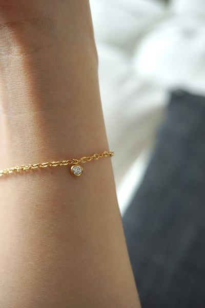 316L Bezel CZ Chain Bracelet 精美雕刻包邊單鑽手鍊1