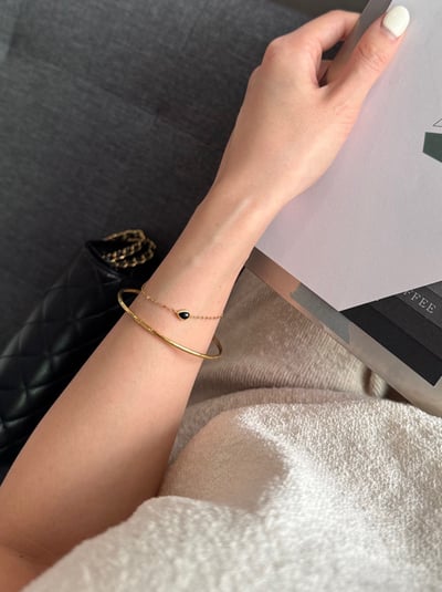 316L Small Waterdrop Bracelet 水滴黑瑪瑙白貝手鍊1