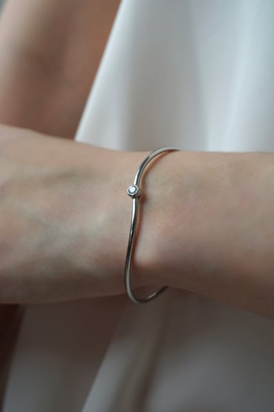 316L Minimalist CZ Cuff Bangle 單鑽流線手環3