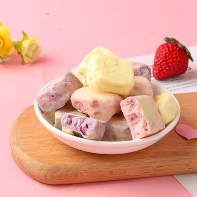 法思覓語凍干酸奶塊混合水果草莓芒果黃桃45g/袋網紅酸奶休閑零食獨立包裝 質保12月9