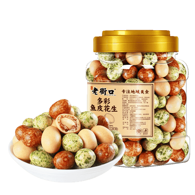 老街口多彩魚皮花生凈重400克/罐脆皮豆每日堅果花生果懷舊零食下酒菜6