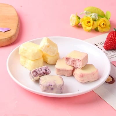 法思覓語凍干酸奶塊混合水果草莓芒果黃桃45g/袋網紅酸奶休閑零食獨立包裝 質保12月7