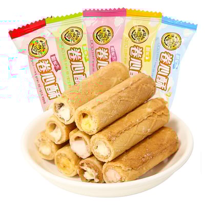 年貨徐福记卷心酥牛奶味草莓味夹心蛋卷饼干零食结婚待客零食批发 質保12月5