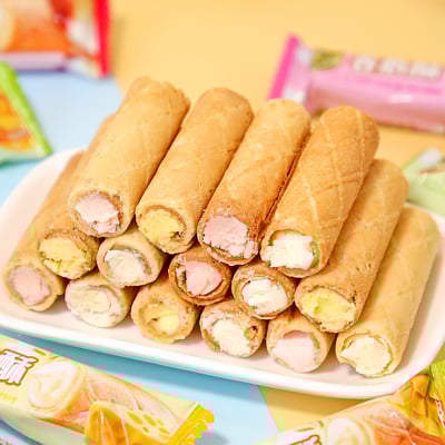 年貨徐福记卷心酥牛奶味草莓味夹心蛋卷饼干零食结婚待客零食批发 質保12月2