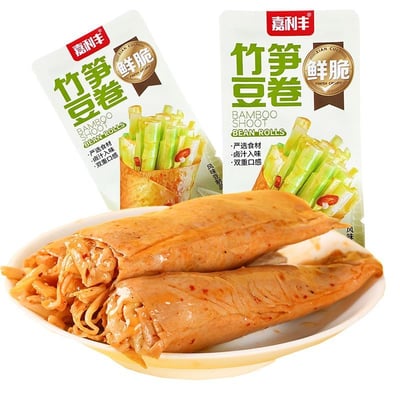 嘉利豐豆卷夾心竹筍海帶絲金針菇豆卷豆皮香辣開胃休閑零食深夜飽腹小吃 質保9月3
