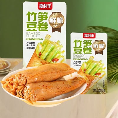 嘉利豐豆卷夾心竹筍海帶絲金針菇豆卷豆皮香辣開胃休閑零食深夜飽腹小吃 質保9月2