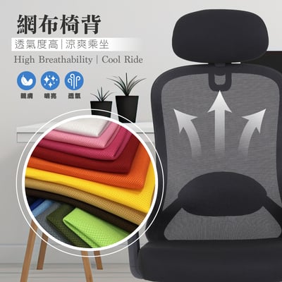 季風網布頭枕高背扶手電腦椅-黑色8