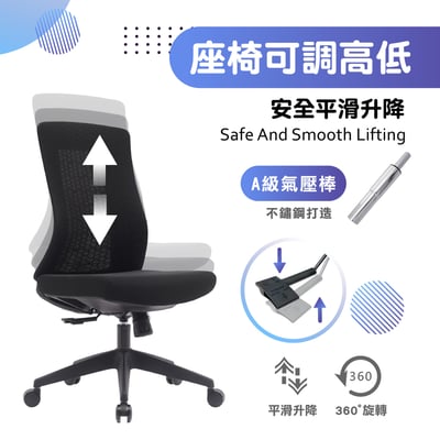 Turbo 1.0 極速黑框中背半網人體工學電腦椅-黑色6