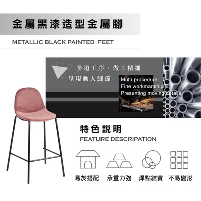 Hayn海恩絨布黑腳經典吧檯椅-坐高61cm-四色可選14