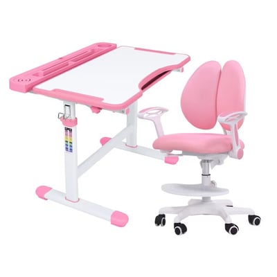 粉紅JOCO喬可兒童成長桌椅組(贈燈及書架)1