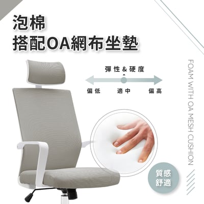 Heath希斯高背扶手半網可調式白框電腦椅-五色可選13