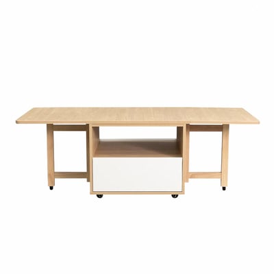 Bucolic田園系1開1抽收納實木腳折合咖啡桌-原木色1