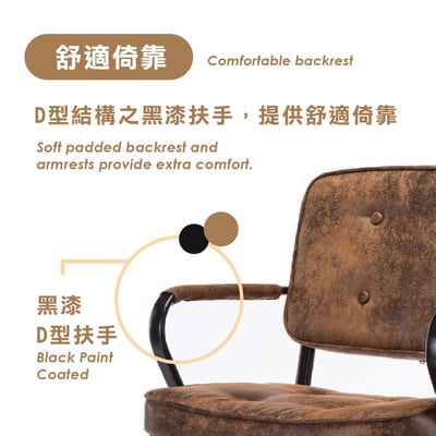 Itzel伊澤爾復古工業風拉扣扶手電腦椅-兩色可選10