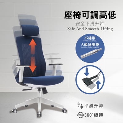 Vortex 4.0 旋流白框高背半網扶手人體工學電腦椅-三色可選15