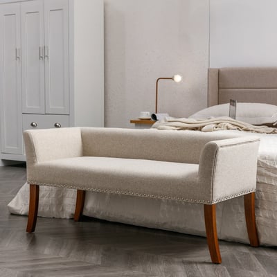 Sabrina薩賓娜布面扶手鉚釘邊實木腳休閒長凳-兩色可選17